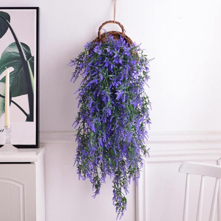 2 stuks kunstmatige hangende bloemen plastic planten, kunstmatige hangplanten buiten, hangende plant, nepplanten voor binnen, moutgras decoratie voor thuis, tuin, binnen, buiten, w