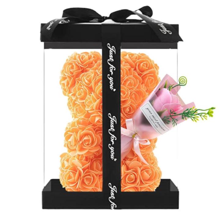 Valentijnsdag rozenbeer cadeau voor haar rozenbeer schattige teddybeer, kunstrozenbeer met rozenboeket, romantische rozen teddybeer cadeau voor Kerstmis