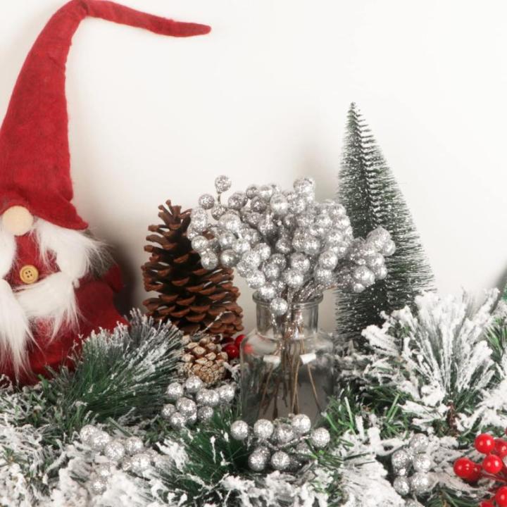20 Pack 18cm Künstliche Silber Beeren für Weihnachtsbaum Deko Stechpalmenbeeren Zweige Dekorationen für Weihnachten Zuhause Holly Beeren für Handwerk Winter Urlaub Hochzeit Dek