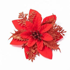 Kerstbloem, kerstster, glitter kerstbloemen, kerstster, kerstboom, bloemen, decoratie, kunstmatige kerstbloemen, kerstster, bloemen (rood, 15 stuks)