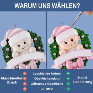 Gepersonaliseerde kersthangers met naam Baby's eerste Kerstmis - 2023 kunsthars kerstboomversiering, gepersonaliseerde , cadeaus voor baby's, dochters, kleinkind, bloemenkrans