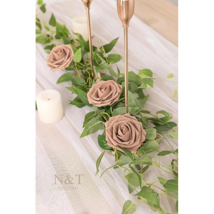 Kunstbloemen, 50 stuks, kunstbloemen, perfect voor doe-het-zelf bruiloft, boeketten, middenstukken, verjaardagsfeest, thuis, bloemstuk, decoraties, lichtbruin