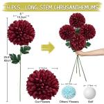 16 cm grote kunstbloemen, hortensia met 65 cm lange steel, 4 stuks rode kunstmatige hortensia-bloemen, kunststof bloemen, hortensia voor woondecoratie, tuinfeest, bruiloftsdecorati
