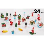 24 Stuks Houten Kerstboomdecoraties - tot 4 cm Hoge Figuren - Kerstmis Houten et Handbeschilderd - Traditionele Boom Kerstboomdecoraties - Dennenbomen - Kerstman - Engelen
