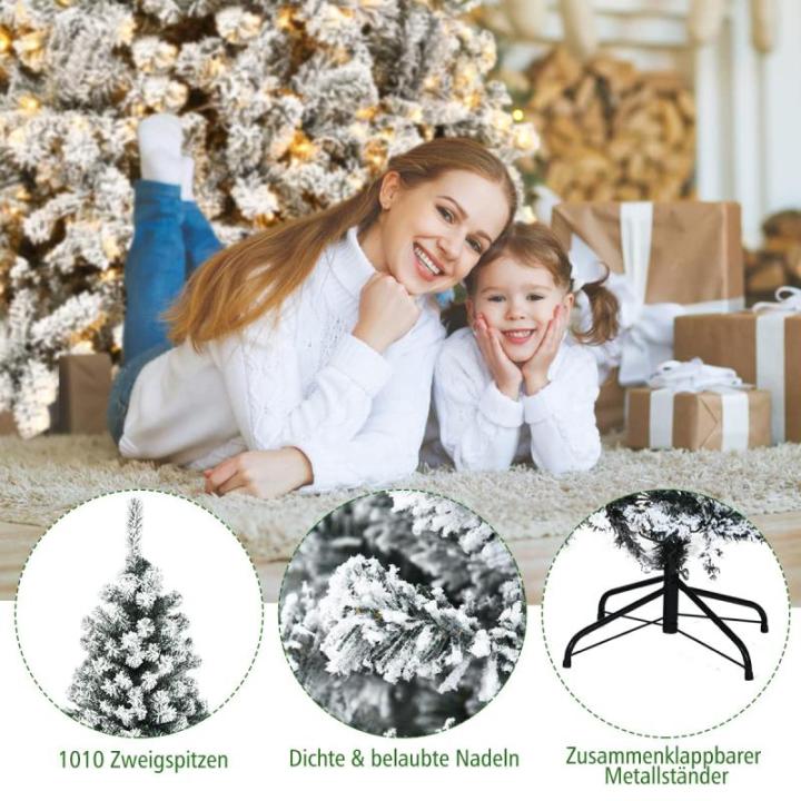 Kunstkerstboom met sneeuw en warmwitte ledverlichting, dennenboom met metalen standaard, pvc-naalden, kunstboom, klapsysteem, 225 cm, 180/225 cm