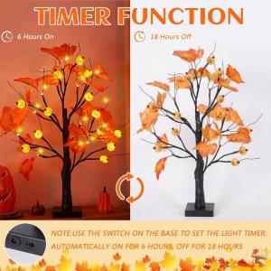 Halloween decoratie voor binnen, zwart esdoornblad, boomverlichting met 24 leds, Halloween-decoratie, griezelige lichtboom met led-spinnenlicht, berkenboom met timer voor Halloween