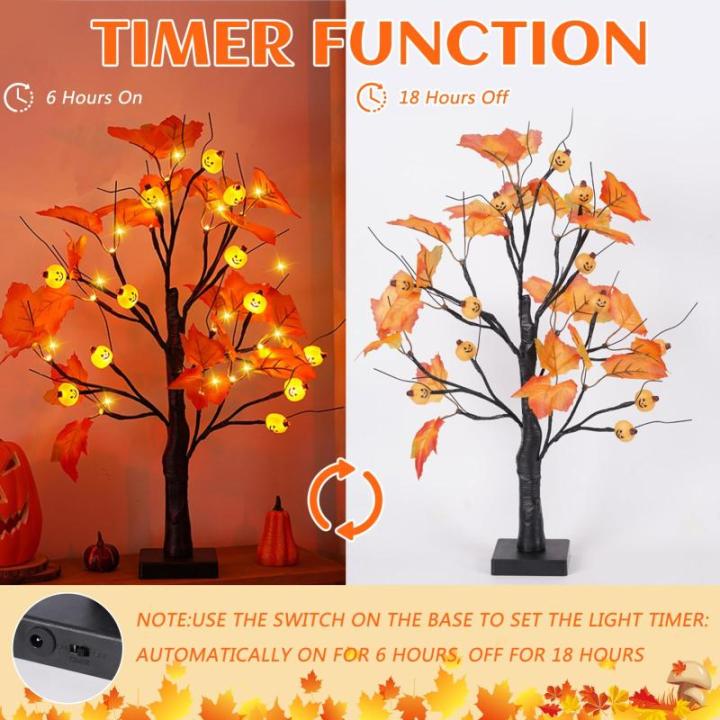 Herfstdecoratie, lichtboom met 24 leds, herfstdecoratie, binnen, led-esdoornblad, boomverlichting, herfstdecoratie, lichtboom met timer, herfstbladeren, decoratie, Halloween, pompo