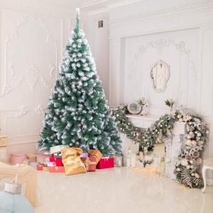 Kunstkerstboom, 120/150/180/210 cm, pvc-materiaal, verdikte takken, opvouwbaar, met robuuste sokkel, groen en wit, 210 cm
