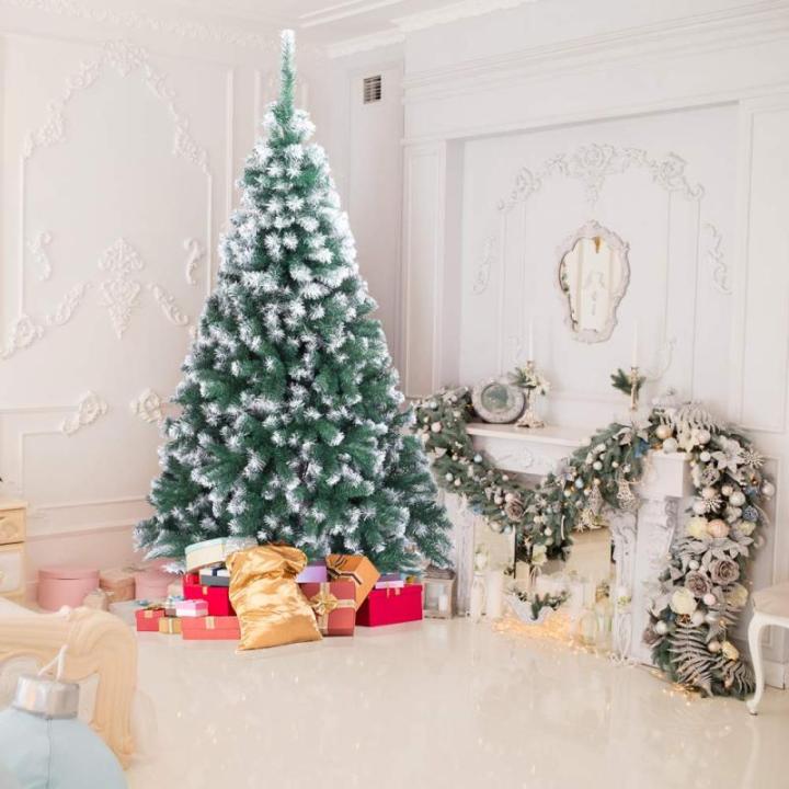 Kunstkerstboom, 120/150/180/210 cm, pvc-materiaal, verdikte takken, opvouwbaar, met robuuste sokkel, groen en wit, 210 cm