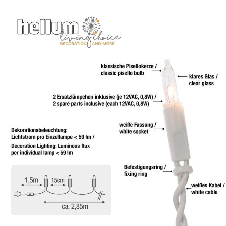 832051 Mini-lichtketting voor , 20 reservelampen, heldere warme verlichting, verlicht 2,85 m, witte lichtketting met 20 lampjes met stekker voor Kerstmis < 59 lumen