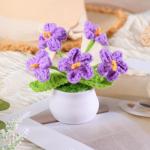 Kunstbloem, gehaakte bloemen, potplant, mini gebreide bloempot, kleine handgemaakte gehaakte bloem voor thuiskantoor tafeldecoratie, cadeau voor haar Valentijnsdag (1, paarse bloem