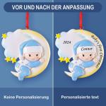 Gepersonaliseerde kersthangers met de naam Baby's eerste Kerstmis - 2023 kunsthars kerstboomversiering gepersonaliseerde , cadeaus voor baby's, zoon, kleinkinderen maan