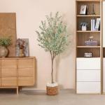 Kunstmatige eucalyptusboom, 180 cm, nep-eucalyptusboom met witte zilveren dollarbladeren, zijden faux eucalyptusboom met plastic kwekerijpot, voor thuiskantoor en binnendecoratie,