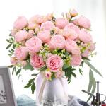 4 trossen kunstmatige pioenbloemen, buiten, echte zijden bloemen voor bruiloft, thuis, tafel, feest, raamdecoratie