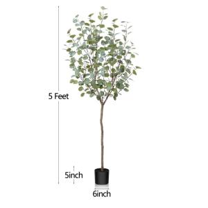 Eucalyptus Kunstplant, 150 cm, eucalyptus, decoratie voor binnen en buiten, moderne decoratie, , plastic planten in pot, voor thuis, slaapkamer, kantoor, tuin (2 stuks)