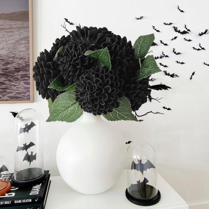 , 20 stuks, dahlia's met bladeren en stelen, doe-het-zelf dahlia-schuim bloem voor bruiloft, boeketten, bloemen, centerpieces, arrangementen feesttafels, woondecoratie, zwart