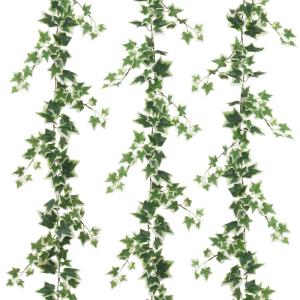 3 stuks kunstgroene klimop, 200 cm, geurloze zijden klimop, slinger met groene bladeren, namaakhangplant, decoratie voor muur, raam, bruiloftsfeest, binnen en buiten