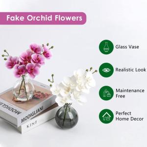 2 stuks kunstorchideeën wit met glazen vaas, kunstplant decoratie orchideeën kunstbloemen in vaas met Real Touch bloemen, namaak-orchideeën, kunstmatige bonsai voor hotel, woonk