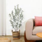 Kunstolijfboom, 120 cm, kunstplant olijfboom met natuurlijke houten stam en levensechte vruchten voor thuis- en kantoordecoratie, grote voor binnen, 1 verpakking