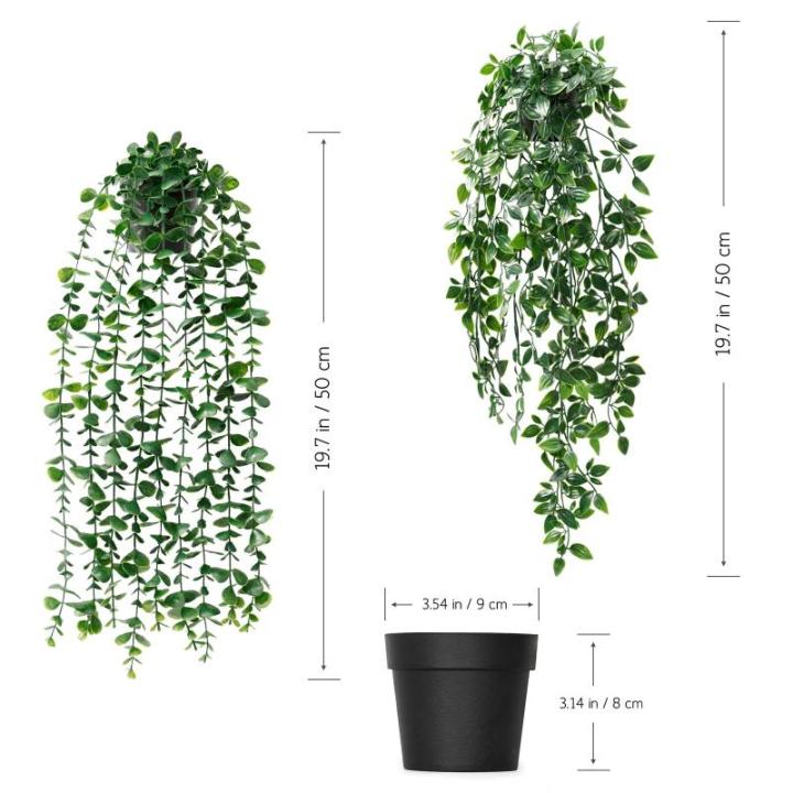 2 stuks kunsthangplanten met potten, 50 cm lange kunstmatige klimopranken, eucalyptusbladeren, mandala, groene potplanten voor thuis, binnen en buiten decoratie