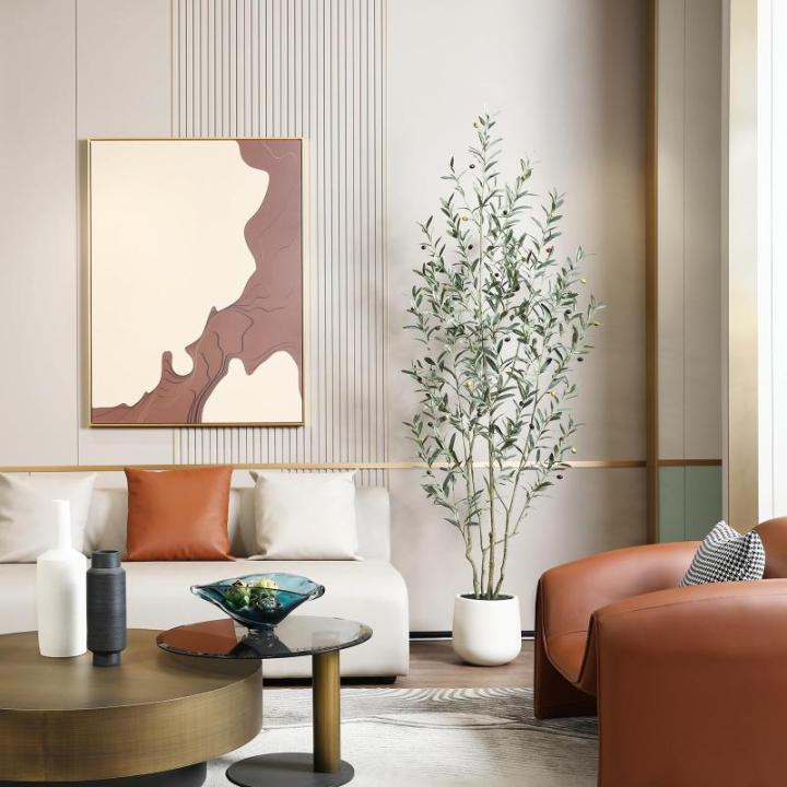 Olijfboom, , 210 cm, kunstplant met levensechte vruchten, kunstolijfboom in witte pot, indoor decoratie (1 stuks)