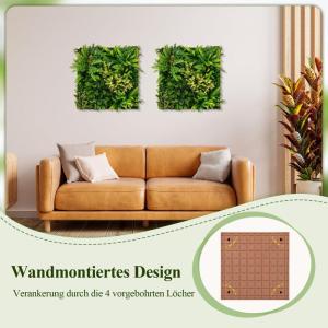 Set van 2 kunstheggen, plantenwand, 50 x 50 cm, panelen met veelzijdige kunstplanten, gesimuleerd gazon, wandpanelen, wandplanten, kunstplant voor muur, balkon, tuin, groen (11 soo