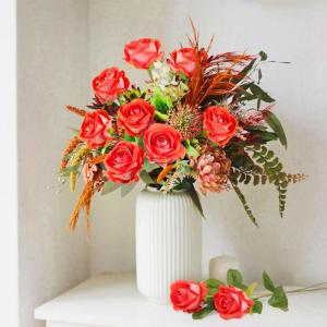 Kunstrozen, 10 stuks realistische zijden bloemen, enkele lange steel, namaakrozen, bruidsboeket voor bruiloft, thuis, feest, arrangement, hotel, tuindecoratie (lichtrood, 51 cm)