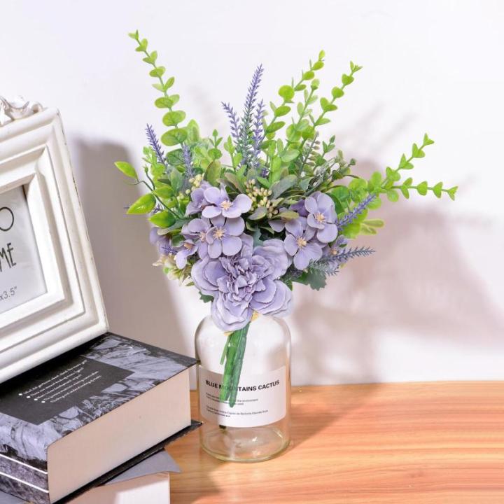 Kunstmatige pioenrozen, lavendelstruiken, kunstbloemen, echt uitziende voor doe-het-zelf, bruiloft, boeket, tuin, feest, hotel, kantoor, decoratie, tafelstukken, paars