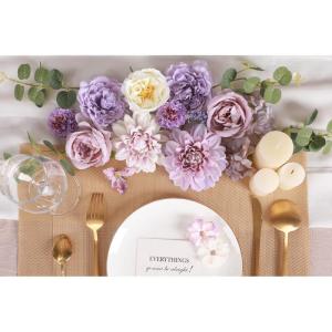 Künstliche Blumen Combo Lila Blumen Mix Seide Blumen Dahlie Rosen mit Stielen für DIY Hochzeit Brautsträuße, Babyparty, Blumenarrangement, Tischaufsätze, Heimdekorationen.
