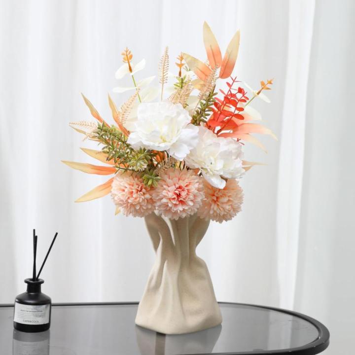Kunstbloem zijden hortensia bloemstukken, witte bloem faux planten boeketten voor bruiloft decoraties, plastic bloemen tafel centerpieces voor thuis, tuin, kantoor decor (1, wit)