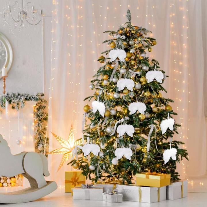 10 stuks kerstengelenvleugels, witte kerstboomversiering, kerstversiering, witte engelenvleugels, kerstversiering voor kerstfeest, decoratie, doe-het-zelf handwerk