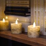 4 Witte Berken LED Kaarsen met Timerfunctie, Vlamloze Votiefkaarsen gemaakt van echt wax voor bruiloften, Batterij-aangedreven theelichtjes voor Kerstmis - D5cm
