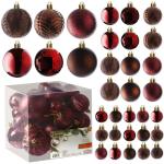 wijnrode kerstbalornamenten voor kerstversiering - 36 stuks kerstboom onbreekbare ornamenten met ophanglus voor vakantie- en feestdecoratie (combo van 6 stijlen in 3 maten)