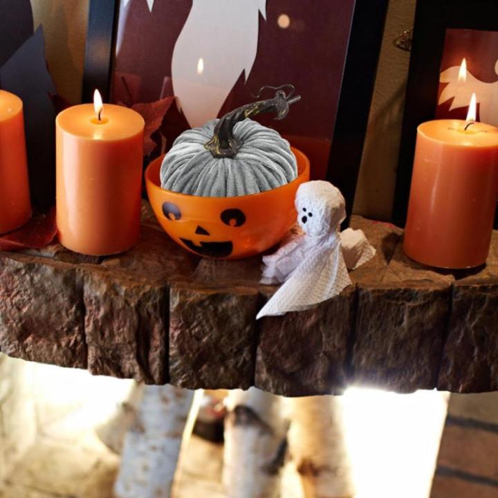 Fluwelen set – kunstpompoenen met echte stelen in verschillende maten – voor Halloween, Thanksgiving, herfstdecoratie, oogstfeest en presentatie, luxe, realistische pompoendeco