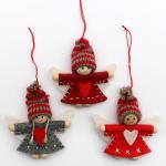 Vilten poppen engel met gebreide muts als hanger / boomopknoping in 3-delige set, afmetingen L/B/H: 1,5 x 5 x 8 cm., 550095