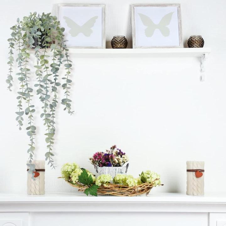 Hangende , eucalyptus, decoratie, hangend, kunstplant als echt voor muur, kamer, huis, binnen en buiten, plankdecoratie, 2 stuks