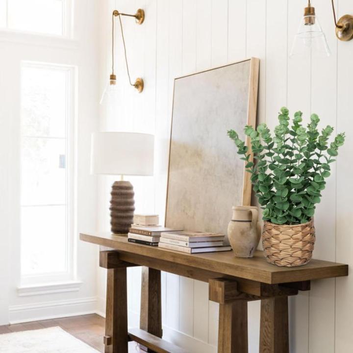 Kunstplant eucalyptus kunstplant lijkt op echte kamerplanten, decoratieve planten in gevlochten zeegras, pot, hoogte 39 cm