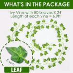Künstliche Efeu Girlanden - 24er Pack, 210cm Länge - Gefälschte Reben für Zimmer und Garten Wand Dekoration für Innen Außen, Grüne Blätter Plastik, Hängende Pflanzen für 