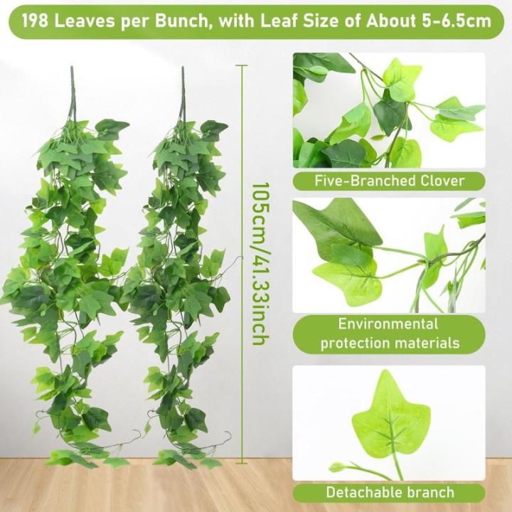 Hangende , 2 stuks, eucalyptus-bladeren, hangend, onderhoudsvrije plastic hangplanten, namaakklimplanten voor muur, keuken, hangmand, decoratie (100 cm)
