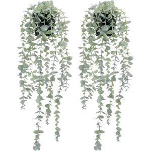 Hangende , eucalyptus, decoratie, hangend, kunstplant als echt voor muur, kamer, huis, binnen en buiten, plankdecoratie, 2 stuks