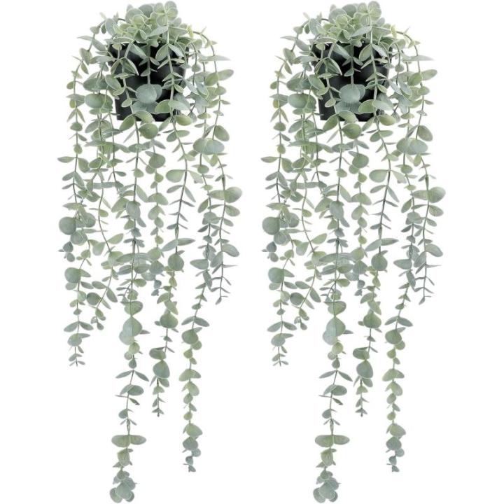Hangende , eucalyptus, decoratie, hangend, kunstplant als echt voor muur, kamer, huis, binnen en buiten, plankdecoratie, 2 stuks