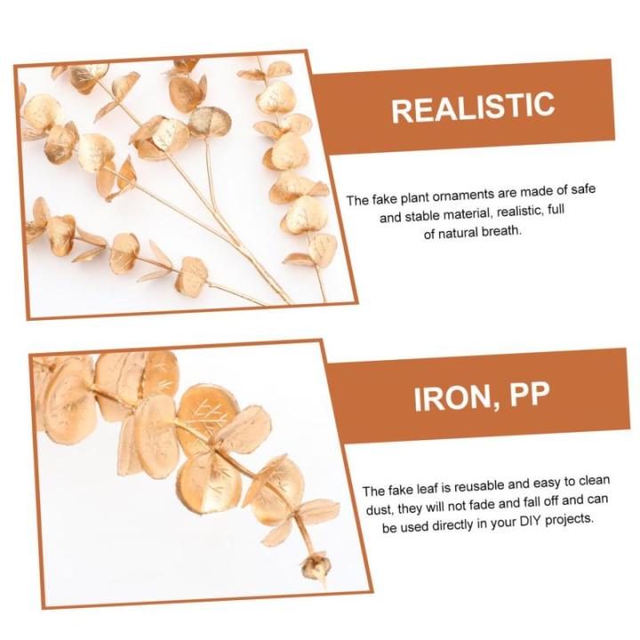 4 Stück Simulierter Ginkgo Biloba Eukalyptus-stamm Dekoration Für Hochzeitsfeiern Künstliche Eukalyptus-Picks Künstlicher Pflanzenschmuck Eukalyptuszweig Vasendekore Eisen Gold
