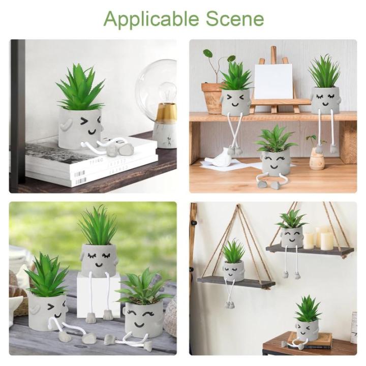 3 stuks kunstmatige vetplanten, echte planten met potten, emotioneel cement, potplant met hangende poten, decoratie, planten voor badkamer, tafeldecoratie, woonkamerdecoratie, vens