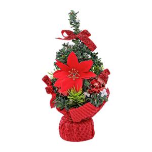 20 cm kleine kerstboom, kunsttafelkerstboom, miniatuurdennenboom met rode strikballen en bessen, tafelblad dennenboom voor kerstdecoratie