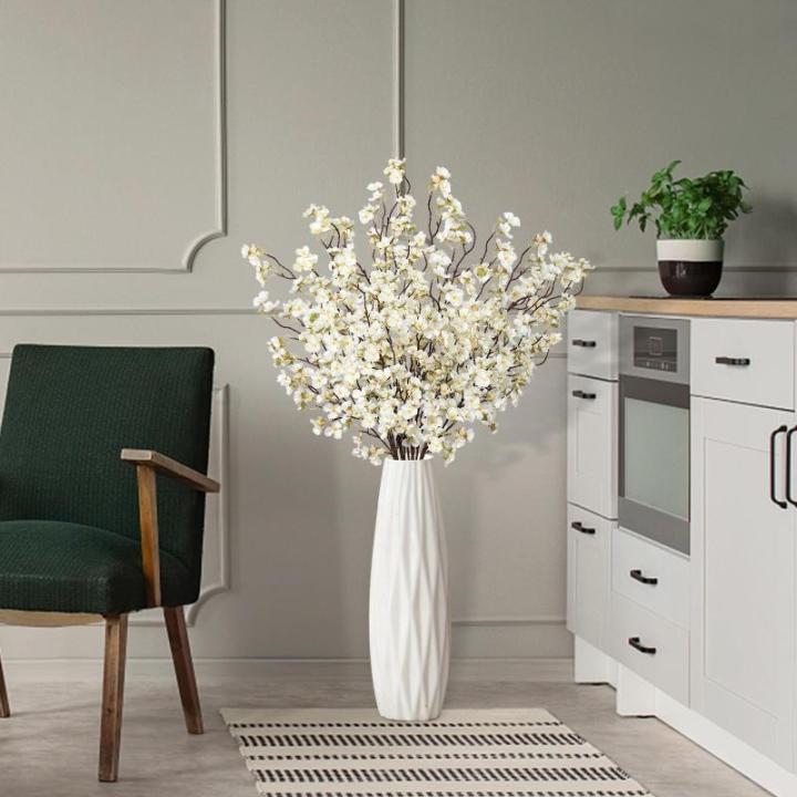4 stuks kunstkersenbloesemtakken, witte perzikbloemen, 100 cm, kunstbloemen, bulk, lente, zijden bloemen, planten, bundel, lange stelen voor bruiloft, feest, tafel, vaas, decoratie