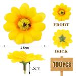 100 stuks kunstzonnebloemen, klein, 4,5 cm, zonnebloemkoppen, madeliefjes, , decoratieve bloemkoppen om te knutselen, stoffen bloemen, geel, voor bruiloft, feesten en feesten