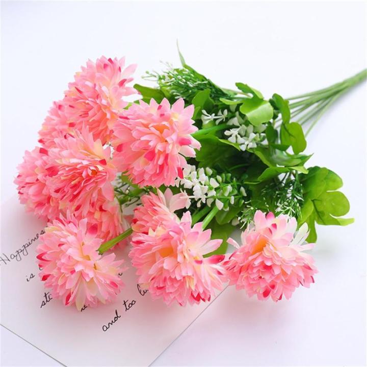Unechte Blumen Seide Pompon-Chrysantheme Unechte Blumen Innen Rosa Seidenblumen Dekoration für Haus, Garten, Büro, Küche, Tisch