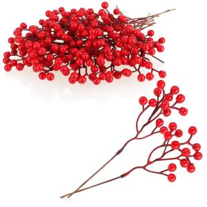 25x Decoratieve tak - decoratieve kleine takken met bessen - decoratieve takken als tafeldecoratie - knutselaccessoires voor doe-het-zelfwerkzaamheden (25 stuks - rode bessen 1)