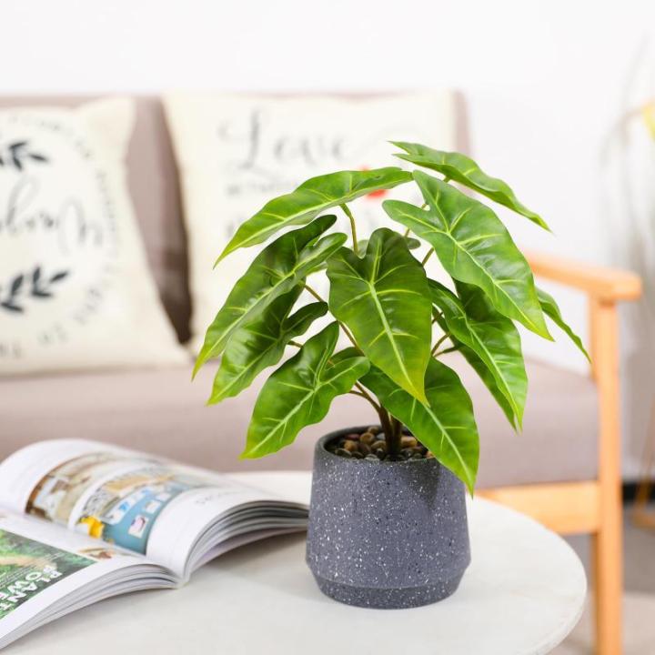 Kunstgroene plant in pot, kunstmatige vetplanten, planten in pot, 33 cm, grote groene kunstmatige plant, groen blad voor thuis, bureau, woonkamer, decoratie