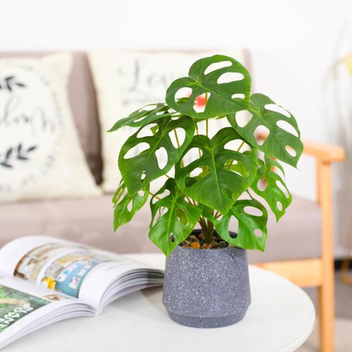 Kunstgroene plant in pot, kunstmatige vetplanten, planten in pot, 32 cm, grote groene kunstmatige plant, groen blad voor thuis, bureau, woonkamer, decoratie